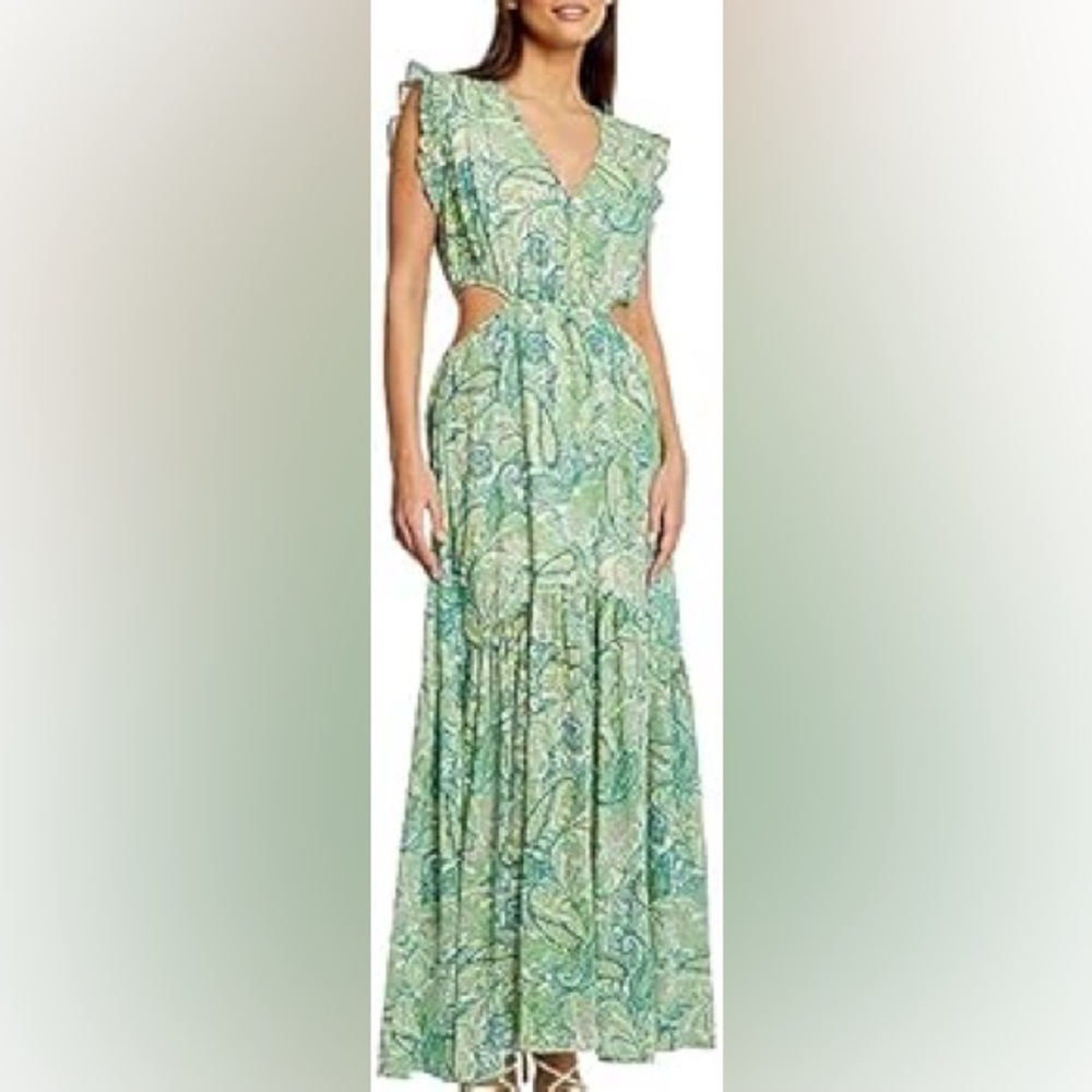 Morgan de Toi Green Boho Ruffle Maxi Dress Size 34/2